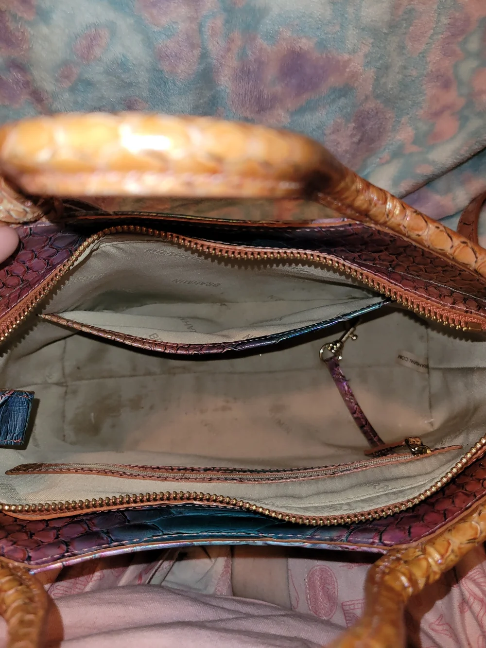 Iridescent Brown-Blue Textured Brahmin Tote - Picture 3 of 4